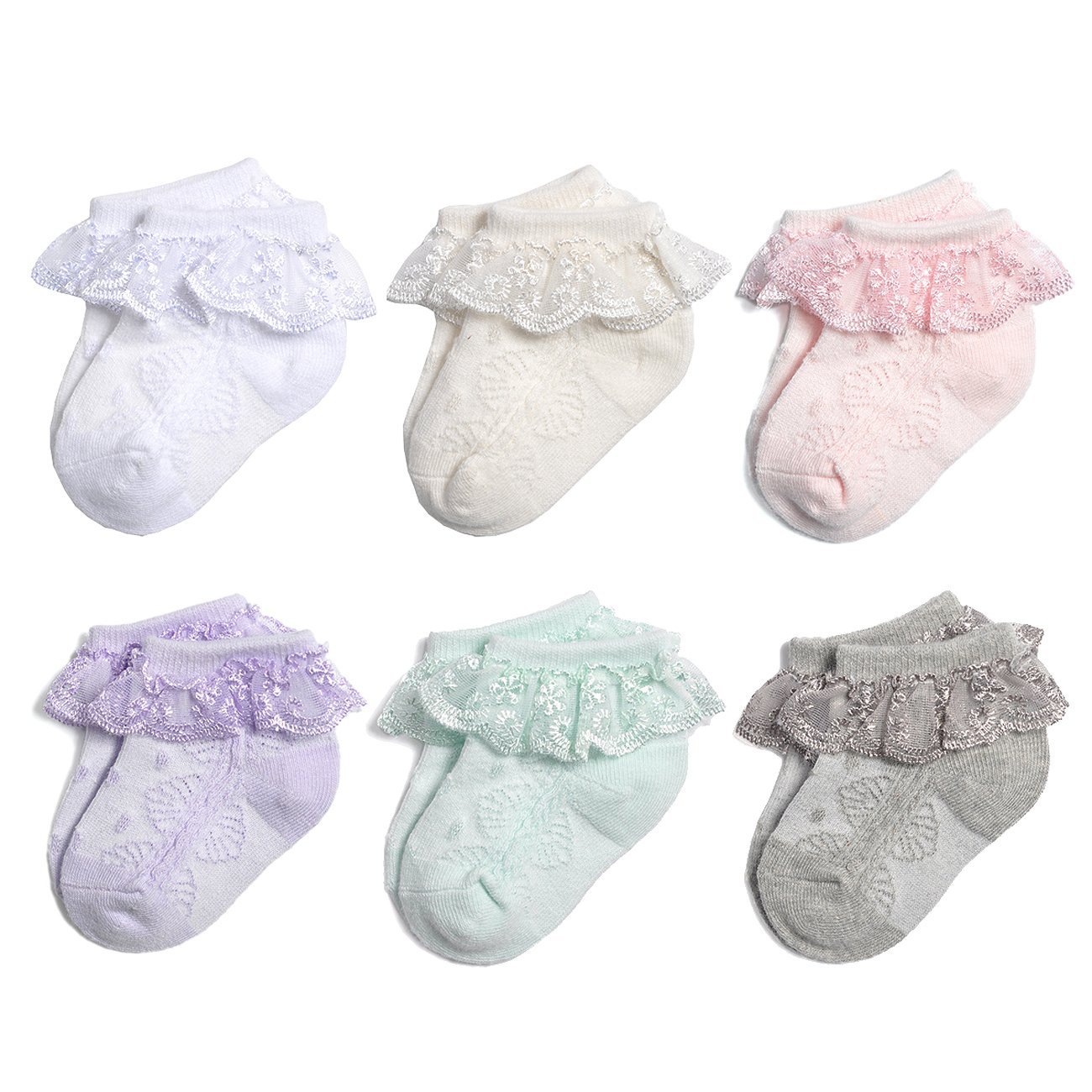 Epeius Baby-Girls Eyelet Frilly Lace Socks,Newborn/Infant/Toddler/Little Girls (Pack of 2/3/4/6)