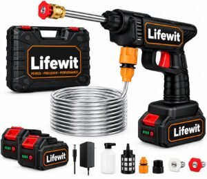 Lifewit (Double Battery) Cordless Portable Wireless Pressure Washer Gun 48V 12000mAh High Pressure Water Gun for Car Wash & Bikes Cleaning with Adjustable Nozzles & 5M Hose Pipe Lifewit