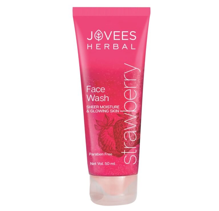 Jovees Herbal Strawberry Face Wash For Hydrating & Glowing Skin with Strawberry Ext. | Gentle Cleanser For Brightens, Removes Pigmentation | For Normal to Dry Skin Type – 50ml