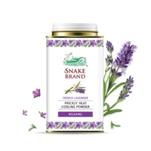 Snake Brand Prickly Heat Cooling Powder French Lavender 140 g – Instant Cooling & Heat Rash Relief with Calming Aroma