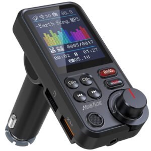 Nulaxy Car Bluetooth Transmitter, Strong Microphone Bluetooth Car Radio Adapter with 1.8″ Color Screen for Hands Free Calls, Supports QC3.0 Charging, Treble and Bass Sound Music Player- KM30