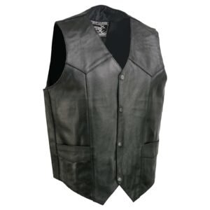 Event Biker Leather Men’s Promo Basic Leather Vest (Black, Medium)