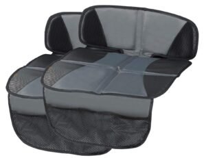Kaiphy Car Seat Protector – Seat Protection Mat – Thick Padding – Durable, Waterproof Fabric, Leather Reinforced Corners & 3 Pockets for Handy Storage (2 Pack) Gray