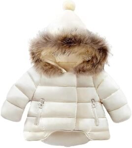 Mallimoda Baby Boys Girls Down Jacket Toddler Winter Warm Puffer Down Coat Cotton Hooded Fur Snowsuit