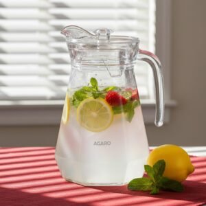 AGARO Elegant Glass Pitcher Jug 1.1L, Transparent Beverage Carafe for Home, Office, Pitcher for Serve Water, Milk, Juice, Beverage, Lassi, Cocktail