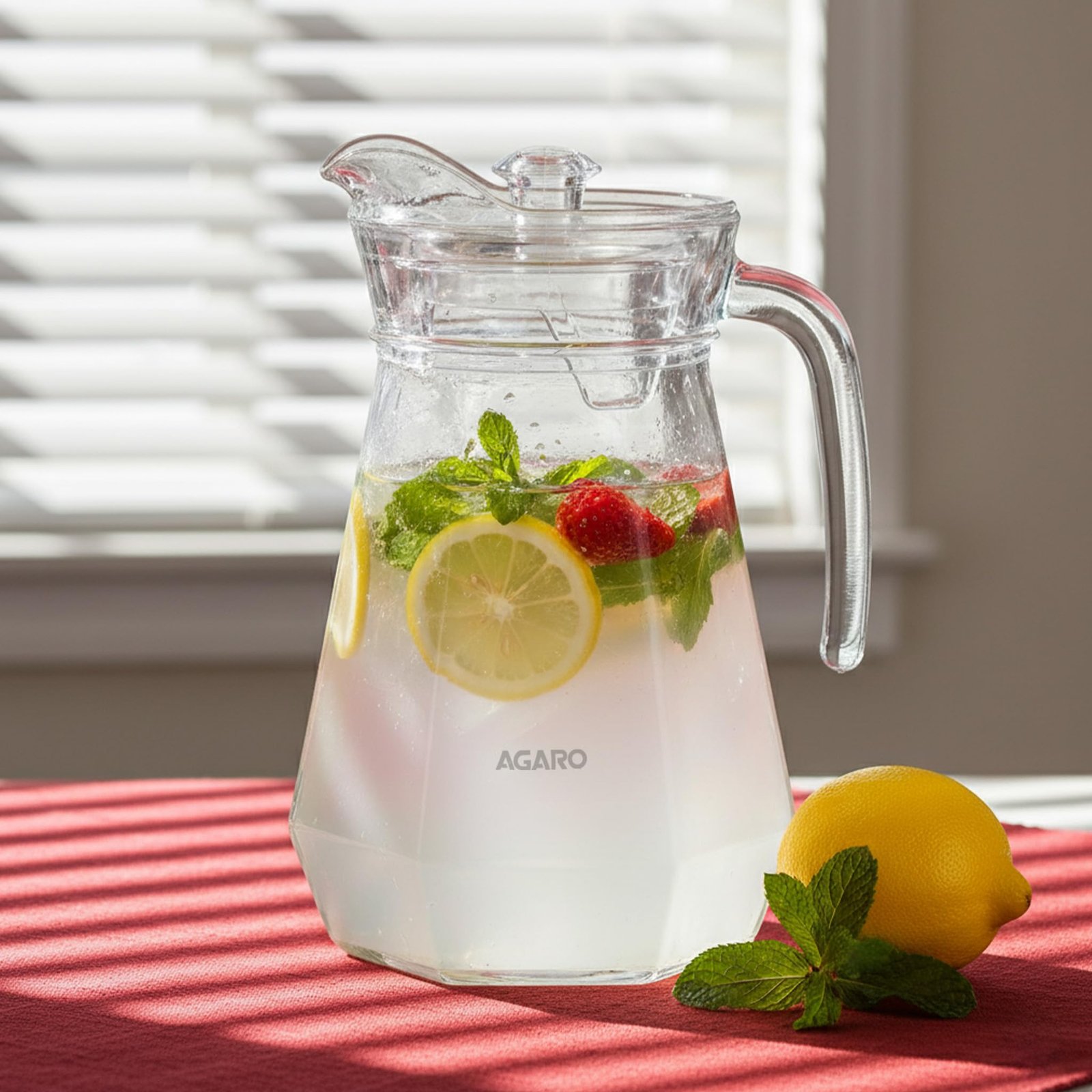 AGARO Elegant Glass Pitcher Jug 1.1L, Transparent Beverage Carafe for Home, Office, Pitcher for Serve Water, Milk, Juice, Beverage, Lassi, Cocktail