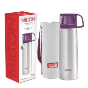 Milton Glassy 500 Thermosteel Vacuum Insulated Double Walled Flask with Drinking Cup lid & Jacket, 500 ml Water Bottles, 24 Hours Hot & Cold,Easy to Carry,Rust Proof, Tea, Coffee,Travel Bottle, Purple