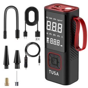 TUSA Storm X Cordless Tyre Inflator – Wired + Wireless (6000 mAh Battery & 12V Car Port), 2X Faster Inflation, 150PSI Air Compressor for Cars, Bikes, Motorcycles, Balls, and Inflatables (Red)