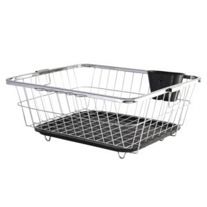 Kuber Industries Stainless Steel Dish Rack for Kitchen | Vessels Organizer Stands with Handle | Spoon Holder & Draining Tray Included | 17×22 Inch