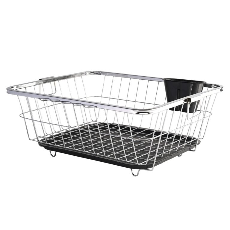 Kuber Industries Stainless Steel Dish Rack for Kitchen | Vessels Organizer Stands with Handle | Spoon Holder & Draining Tray Included | 17×22 Inch