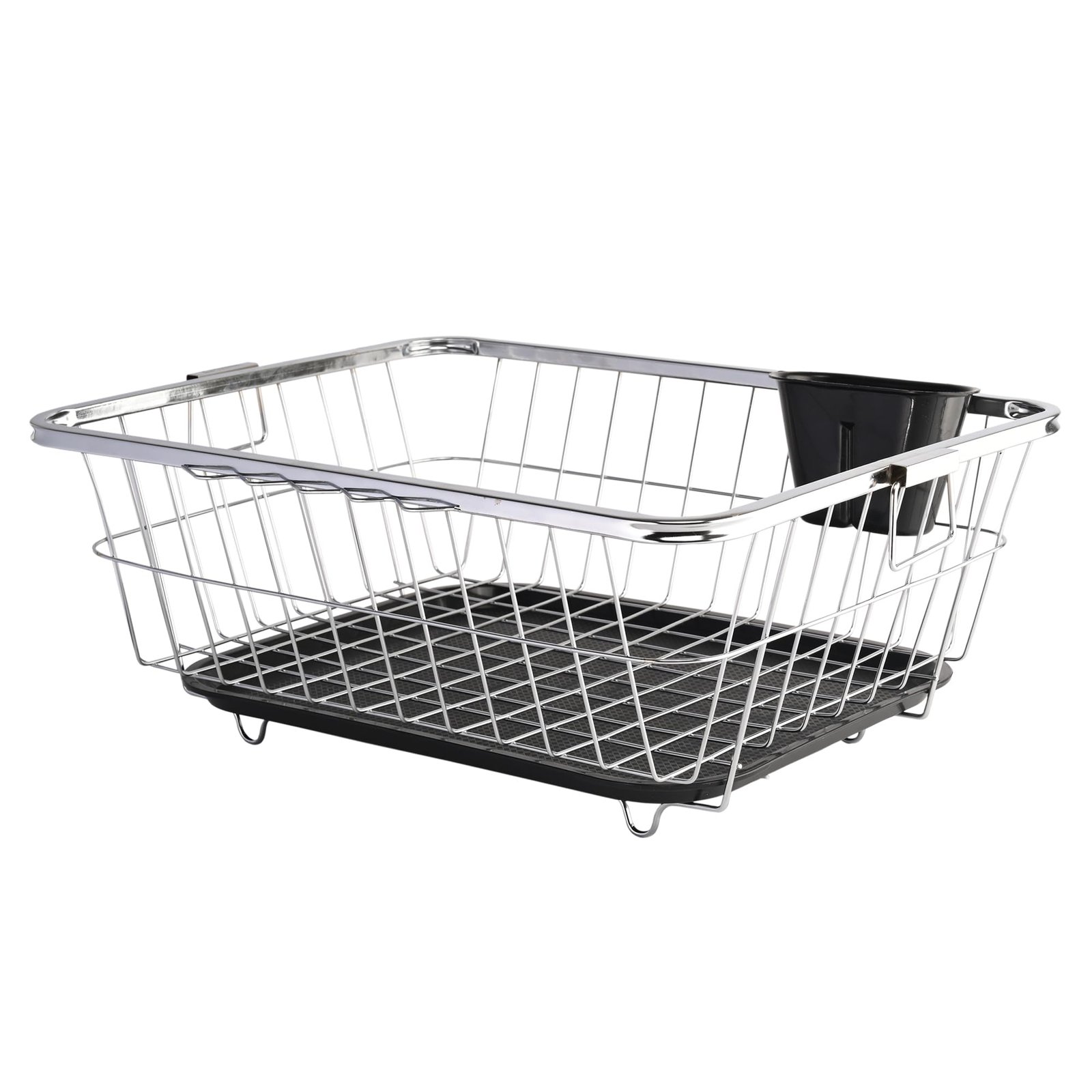 Kuber Industries Stainless Steel Dish Rack for Kitchen | Vessels Organizer Stands with Handle | Spoon Holder & Draining Tray Included | 17×22 Inch