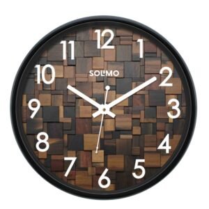 Amazon Brand – Solimo 12-inch Plastic & Glass Wall Clock – Wood Craft (Silent Movement), Black