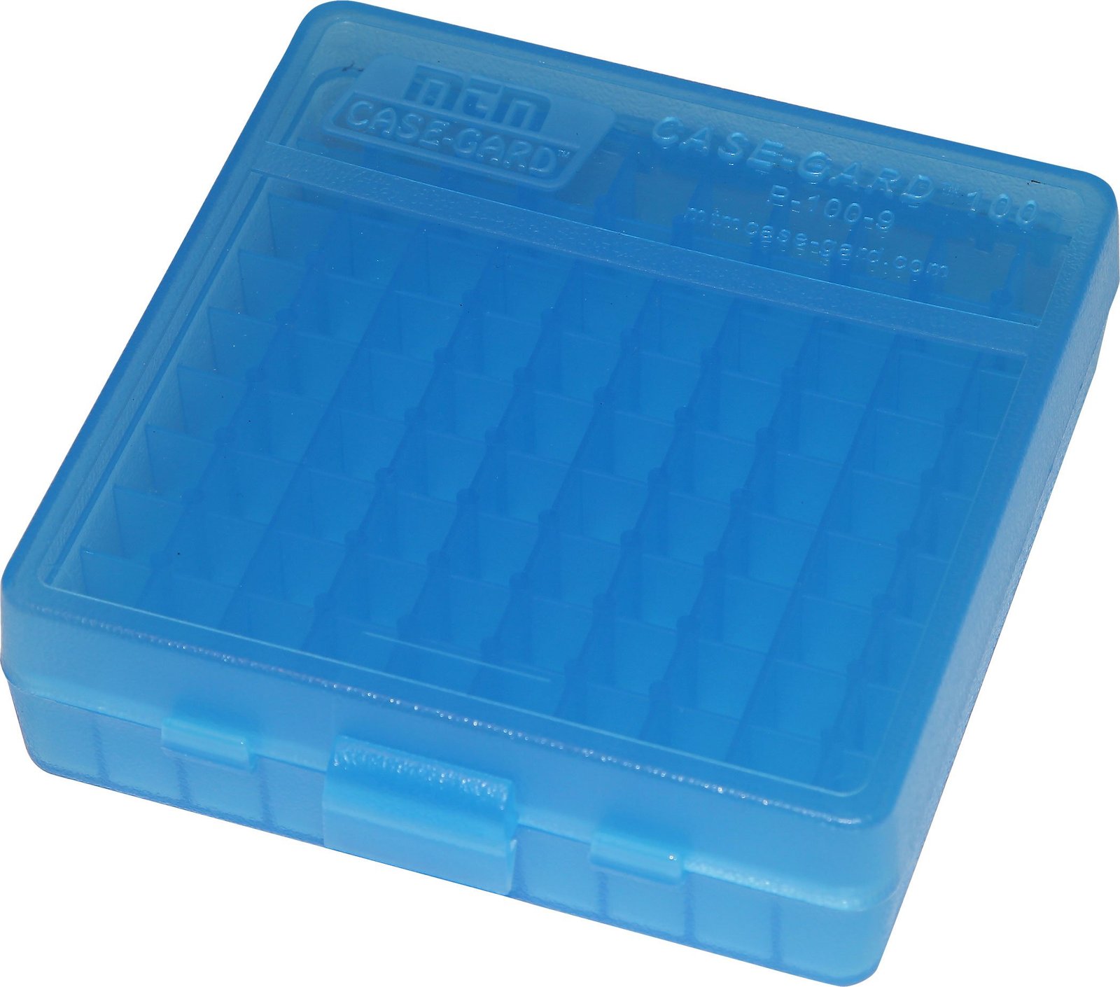 Clear Blue : MTM 380/9MM Cal 100 Round Flip-Top Ammo Box