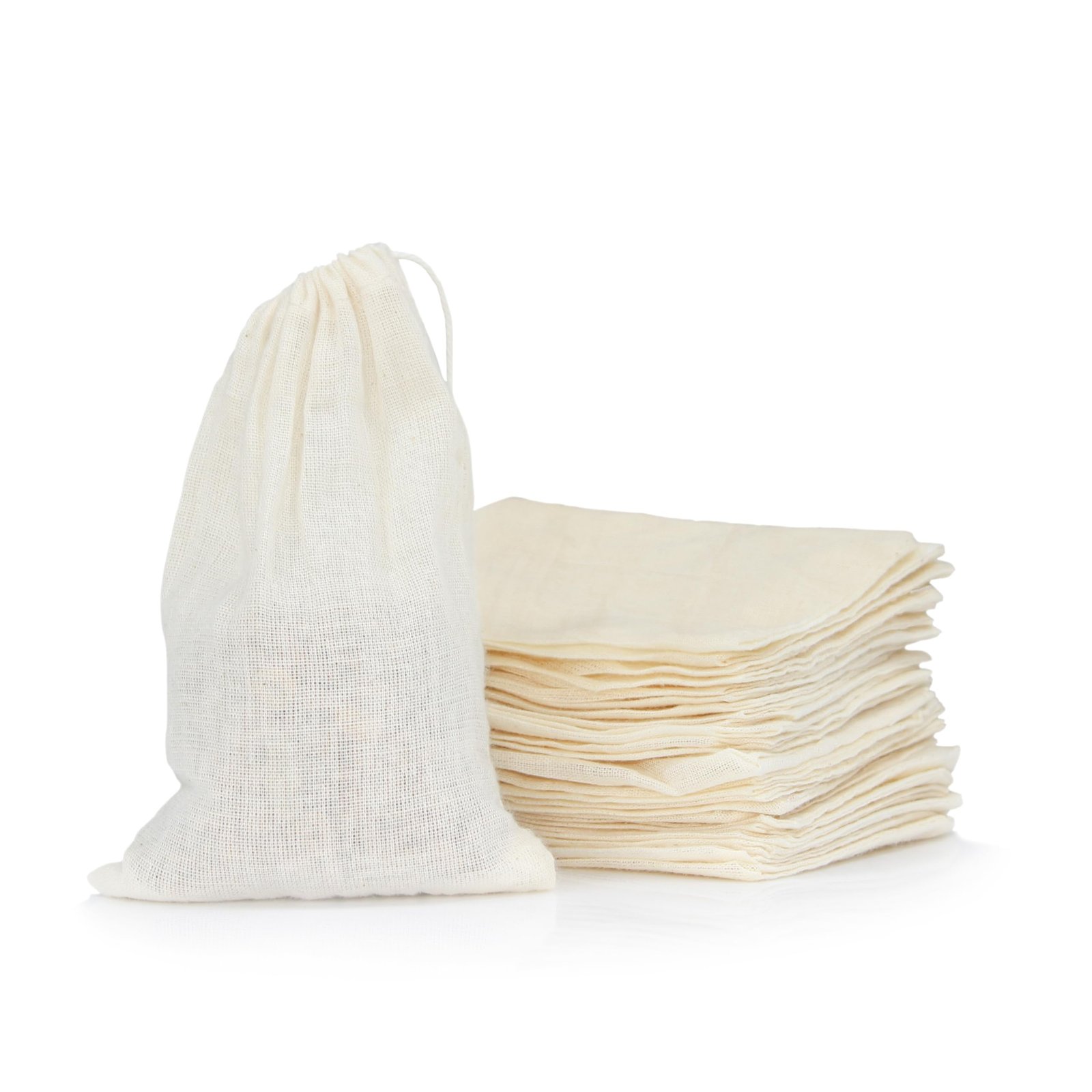 New England Stories 25-Pack Small Cheesecloth Bags, 4×3 Inches, Natural Unbleached Muslin Drawstring Bags for Straining Herbs, Cheese, Coffee, Tea, Soup, Gravy, Broth, Stew, and Spices