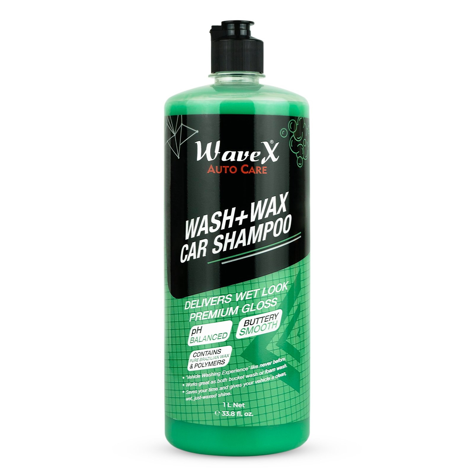Wavex Car Shampoo Wash and Wax 1L pH Neutral Gives Wet Look Shine, Buttery Smooth Feel – Leaves No Water Spots