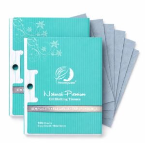 Premium Facial Oil Blotting Paper, 200 Counts – Natural Bamboo Charcoal Face Blotting Sheets, Easy Take Out Design – Top Handy Oil Absorbing Tissues – Oily Skin Care or Make Up Must Have!