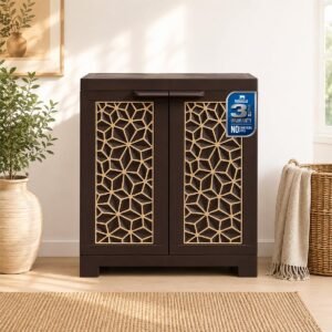 Nilkamal Freedom Star Small (FMSSTAR) Compact Plastic Kids Mini Storage Cabinet|3-Year Warranty|2 Doors Cupboard|Multipurpose Storage Suitable for Kids Room and Home| Weather Brown & Biscuit
