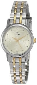 Titan Quartz Analog Champagne Dial Two Toned Silver & Gold Stainless Steel Strap Watch for Women – NT2593BM01