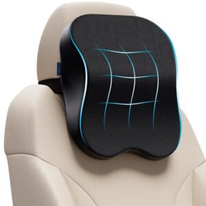 FOVERA Car Neck Rest Pillow | 2 Years Warranty | Memory Foam Neck Pillow for Car, Car Seat Head Rest Cushion for Neck & Cervical Support – Relieves Neck Pain (Medium, Black, Pack of 1)