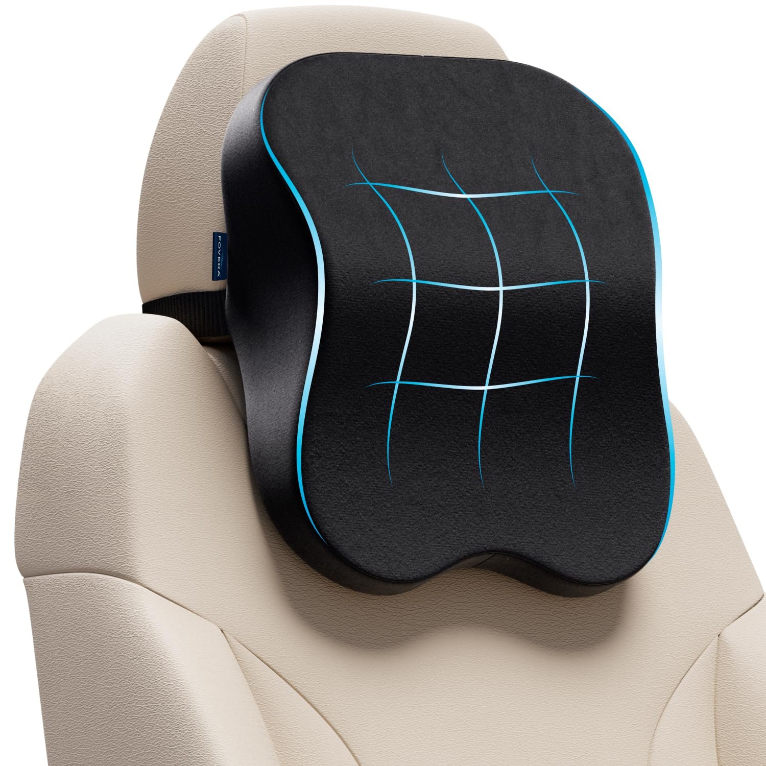 FOVERA Car Neck Rest Pillow | 2 Years Warranty | Memory Foam Neck Pillow for Car, Car Seat Head Rest Cushion for Neck & Cervical Support – Relieves Neck Pain (Medium, Black, Pack of 1)