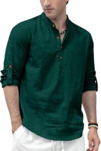 Zombom Men’s Solid Cotton Polyester Blend Straight Kurta Shirt, Regular Fit Full Sleeve Short Kurta Shirt