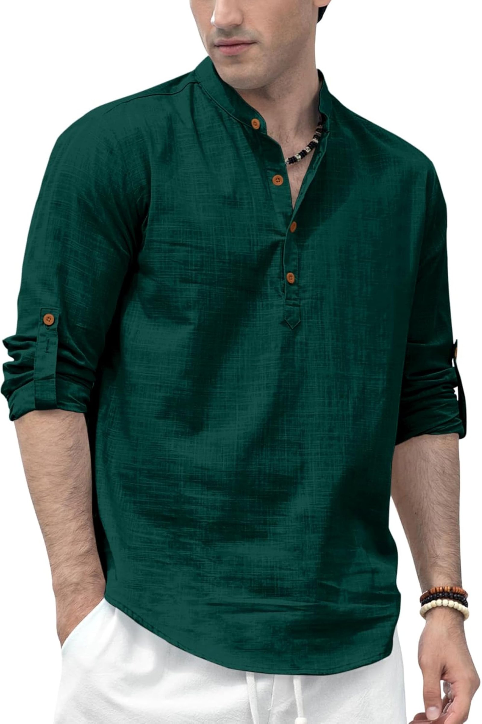 Zombom Men’s Solid Cotton Polyester Blend Straight Kurta Shirt, Regular Fit Full Sleeve Short Kurta Shirt