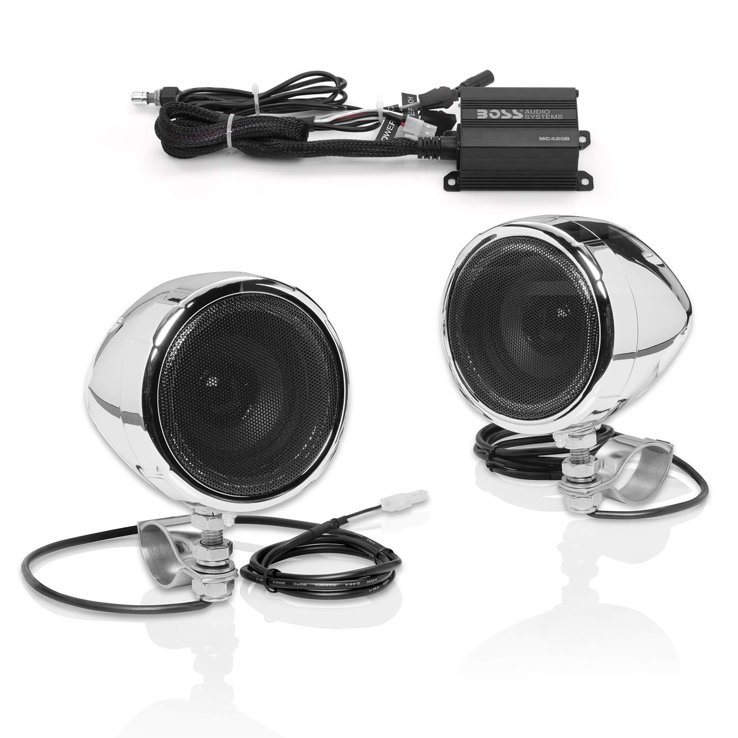 BOSS Audio MC420B Bluetooth Enabled Motorcycle/UTV Speaker and Amplifier System, 3″ Waterproof