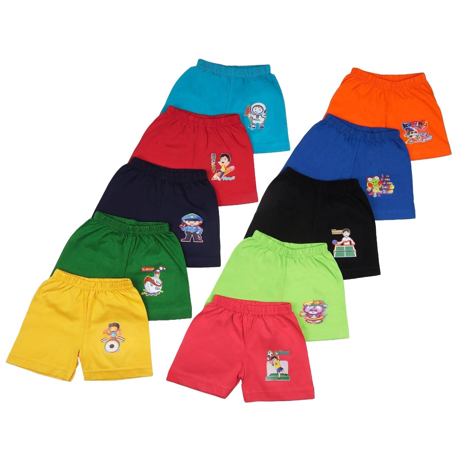 BABA AND BABY 100% Cotton Printed Multicolor Shorts for Boys and Girls Pack of-10