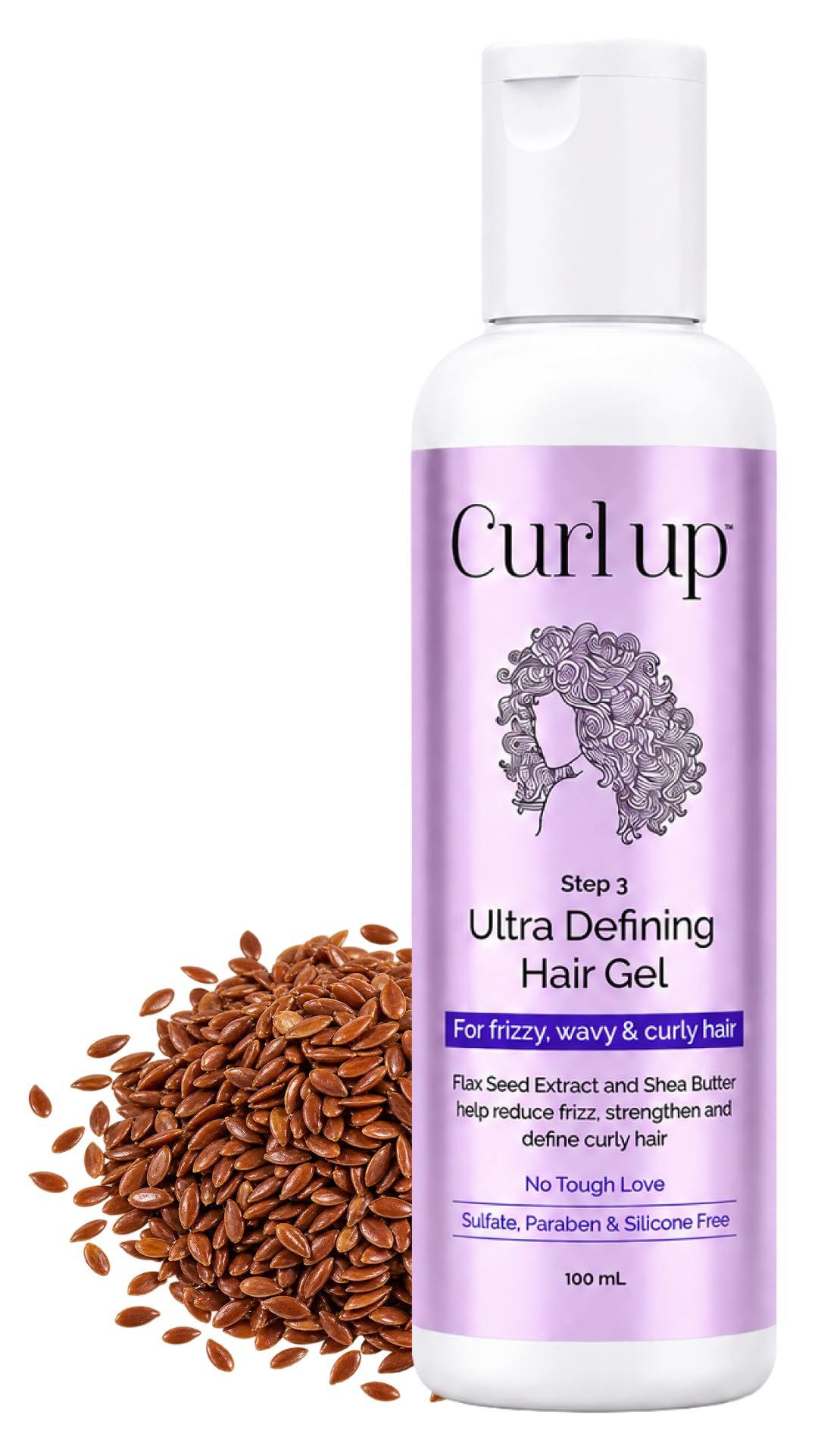 Curl Up Ultra Defining Hair Gel | Strong Hold Flaxseed Hair Gel | For Dry Frizzy, Wavy & Curly Hair | Sulphate Paraben & Silicone Free 100ml