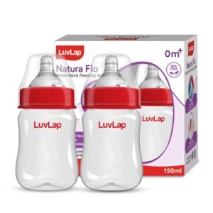 LuvLap Anti-Colic Wide Neck Natura Flo Baby Plastic Feeding Bottle, 150Ml (Pack of 2), New Born/Infants/Toddler Upto 3 Years, BPA Free