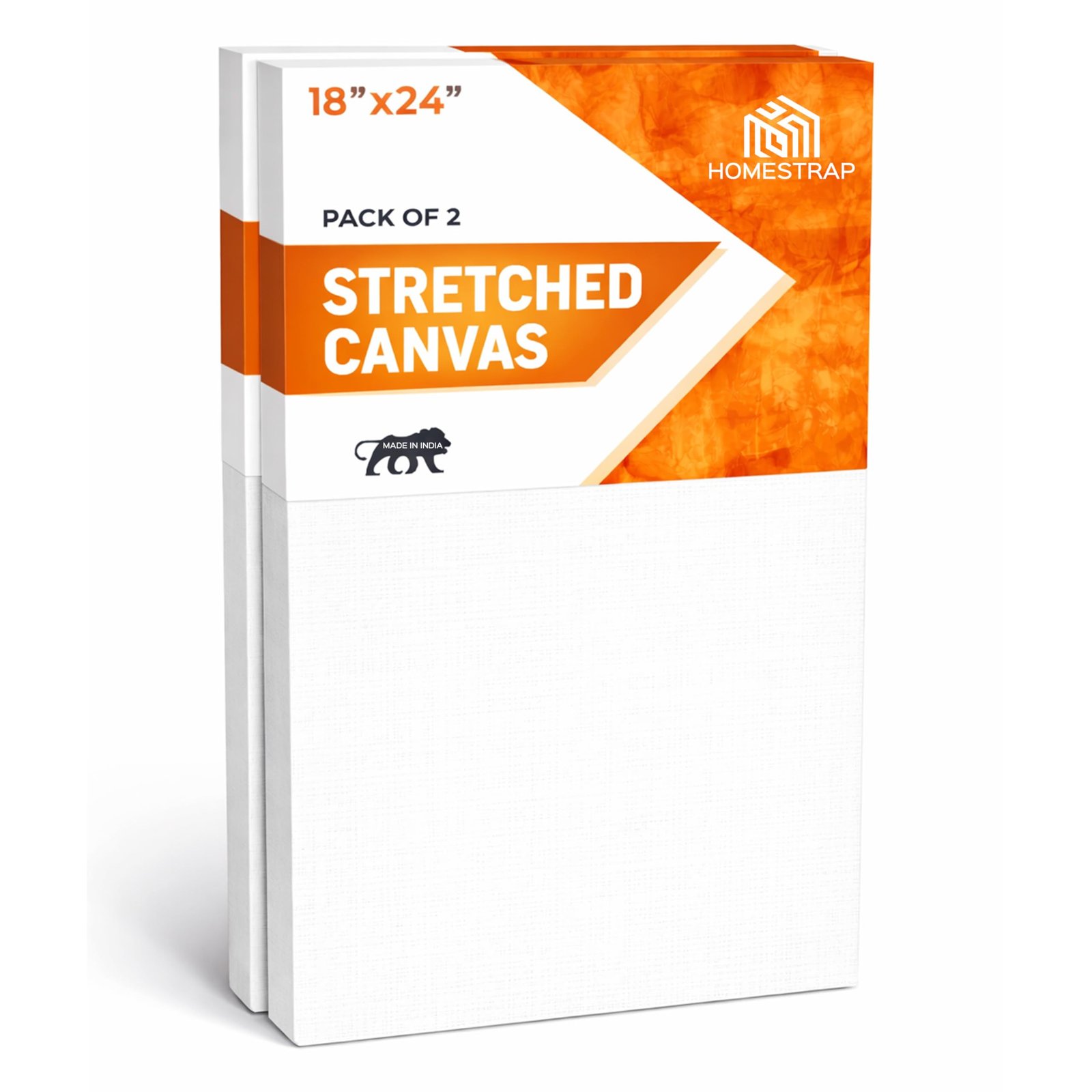 Homestrap Primed Cotton Pre Stretched Canvas with Wooden Frame White, 18 x 24 Inch (Pack of 2)