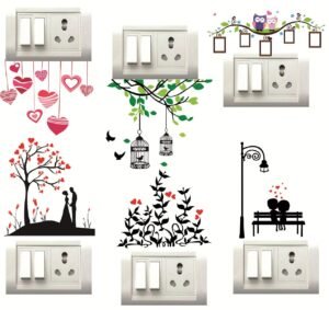 Decor Villa™ Love Heart Switch Board Sticker Floral Stickers Wall Stickers Light Switch Standard, Multicolour – Pack of 1 (6 Stickers) (DBBB0041)