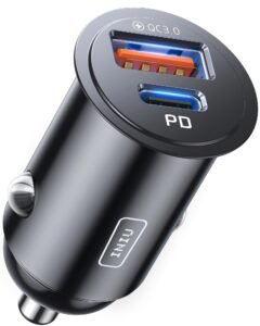 INIU 120W 5 in 1 Retractable Car Charger – Super Fast Car Charger Type C & Lightning Cables, Dual USB Ports, 12V Car Charging Adapter for iPhone 16/15/14, Samsung, Android