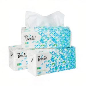 Amazon Brand – Presto! 2 Ply Facial Tissue Box | 600 Pulls | 200 Pulls X 3 Cartons | Soft And Highly Absorbent | 100% Natural Virgin Cellulose Fiber