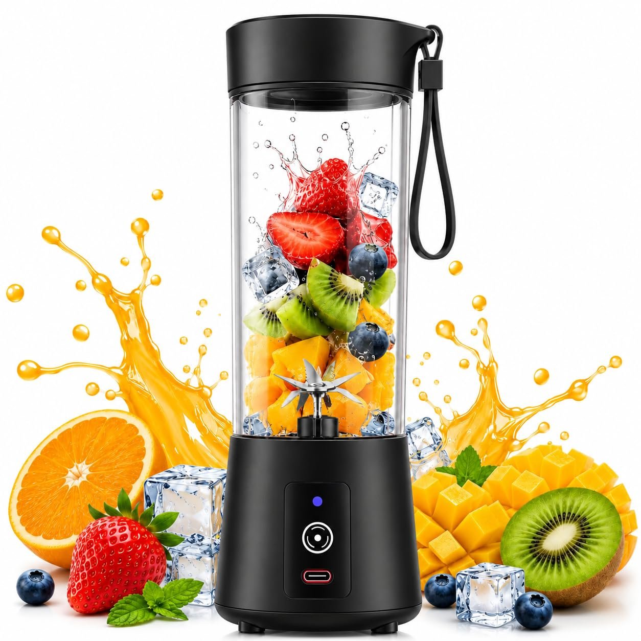 Amazer USB Rechargeable Blenders for Smoothies and Juices, Juicer Mixer Grinder Mini Portable Juicer Blender, Portable Blender, Personal Size Mini Juice Mixer, Electric Fruit Juicer Machine