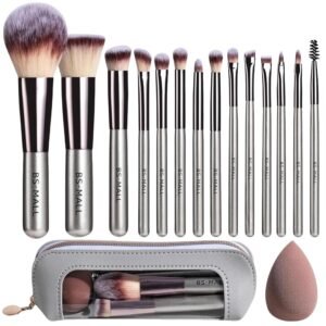 Travel Makeup Brush Set BS-MALL14 PCS Professional Makeup Brushes with Case & Sponge for Foundation, Concealer, Powder, Blush & Eyeshadow, Soft Synthetic Brush Kit for Women, Beginners & Travelers. (CHAMPANE)