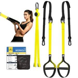 RHINOSPORT Sling Trainer, Full Body Training, Strength Training & Home Workout, Bodyweight Resistance Fitness Home Gym Equipment Indoor Outdoor (Yellow)