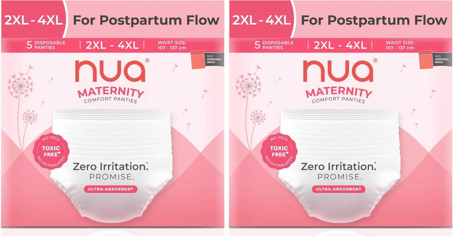Nua Ultra-Safe Maternity Panties Xxl-Xxxl (38-54 Inches)|Postpartum Bleeding And Clots|4X More Absorbent|360 Degree Protection|25% Longer Absorbent Core|Breathable|Safe On Skin,Pack Of 5
