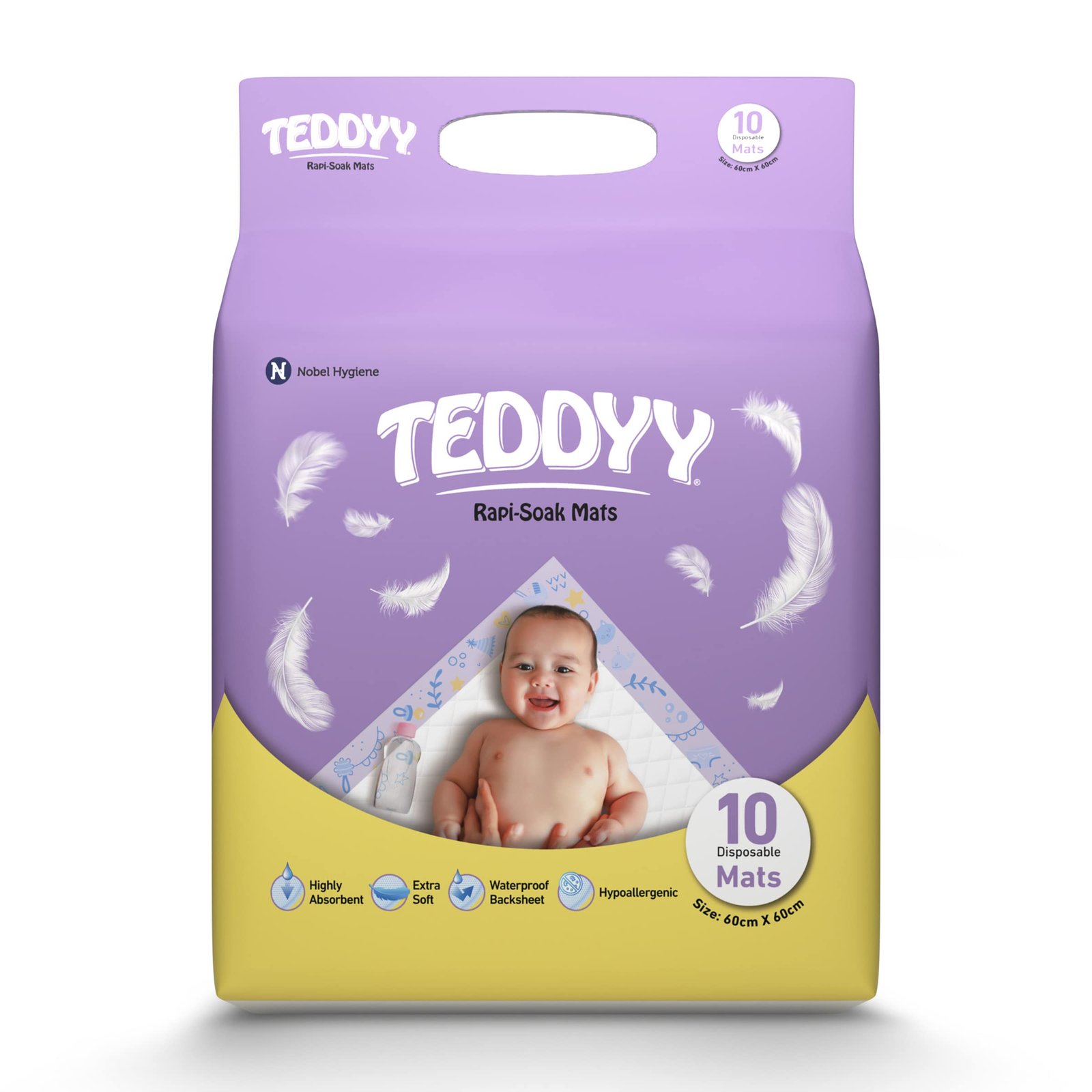 TEDDYY Baby Disposable Rapi-Soak Changing Mats Size – 60 X 60 Cm | 10 Count | Highly Absorbent | Unisex | Anti-Rash | Extra Soft top layer | Anti-Bacterial & Leak- Proof