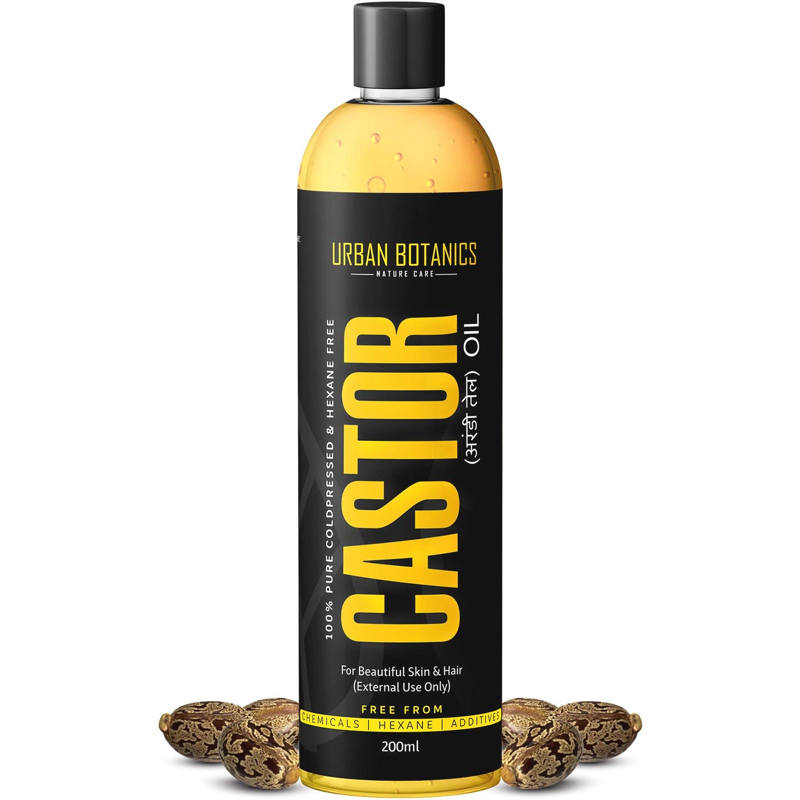UrbanBotanics® Cold Pressed Castor Oil for Hair Growth, Skin Care, Moisturising Dry Skin, Nails, Eyelash – Virgin Grade – 200ml