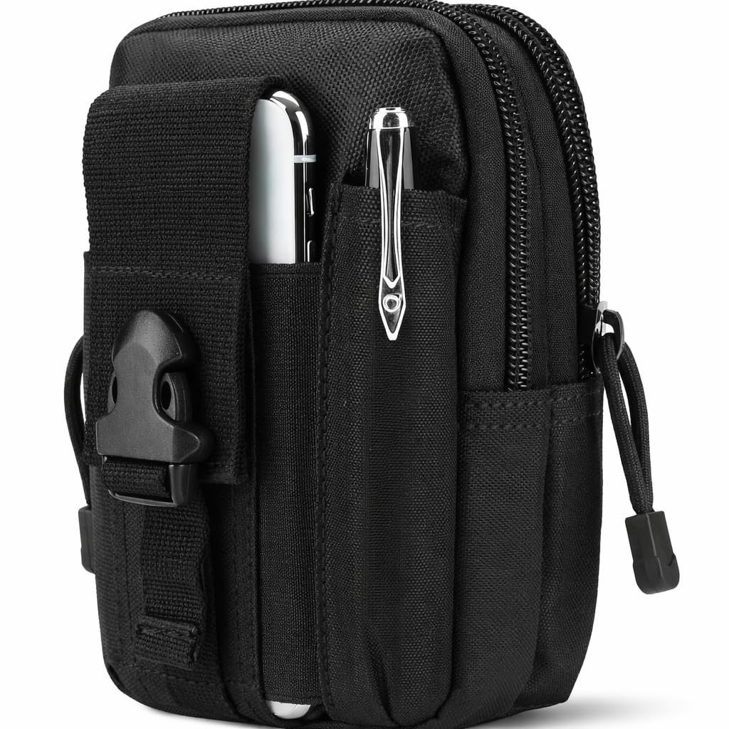 GOCART WITH G LOGO Men’s Outdoor Tactical Waist Bag EDC Molle Belt Waist Pouch Security Purse Phone Carrying Case (Black)
