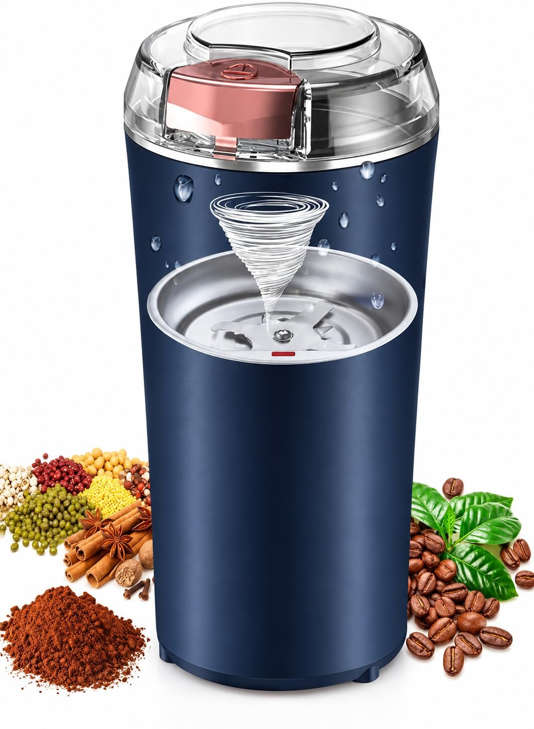 HEYCOME Electric Coffee Grinder Spice & Coffee Bean Grinder Stainless Steel 4 Blade Mixer Grinder for Masala & Herb, Push Button Control Durable Grinding Machine for Dry Item