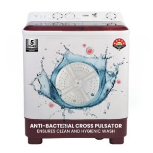 Haier 7 Kg 5 Star Semi Automatic Top Load Washing Machine with Anti Bacterial Cross Pulsator and Spray Function (HTW70-1187BTN, Anti Rat Mesh, Magic Filter, Castors, Burgundy)