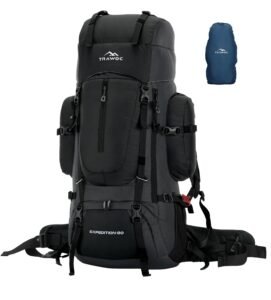TRAWOC EXPEDITION 80L Travel Backpack Camping Hiking Rucksack Trekking Bag for Men & Women with Water Proof Rain Cover/Shoe Compartment BHK001 Black