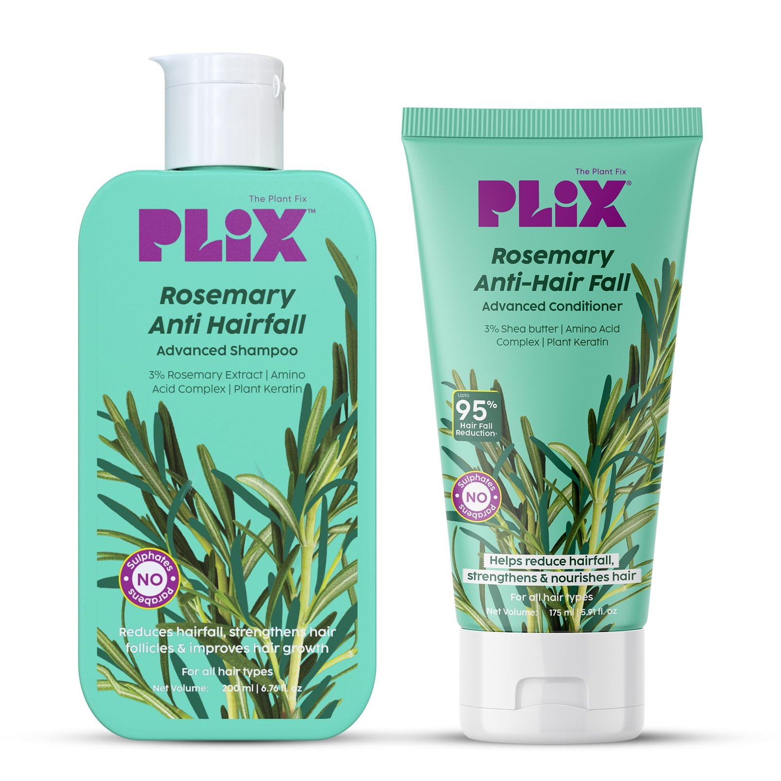 PLIX – THE PLANT FIX Rosemary Anti Hairfall Regime| Advanced Shampoo & Conditioner | Reduces Hair Fall & Strengthens Hair | Rosemary Extract, Ceramides & Plant Keratin | For Men & Women
