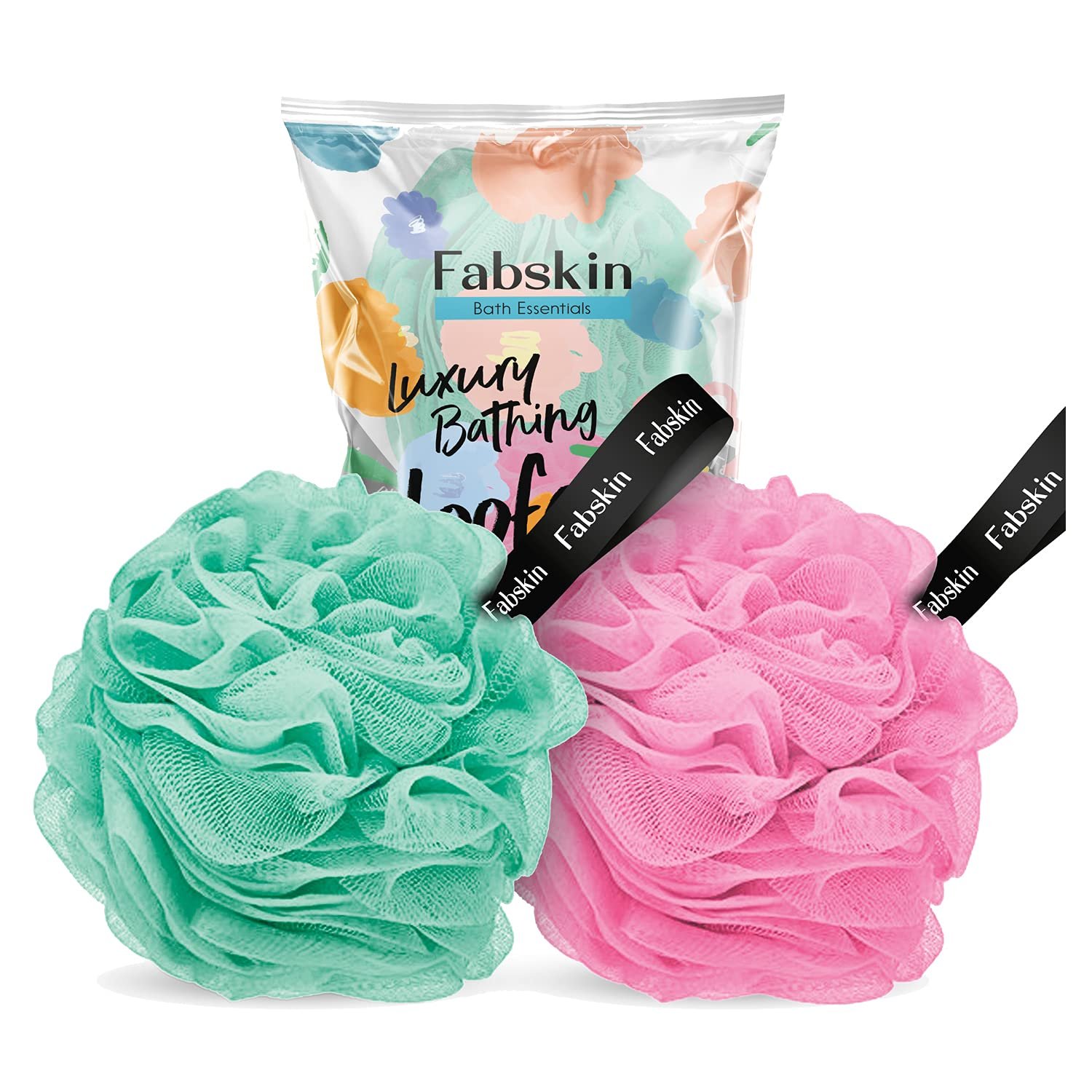 FABSKIN Luxury Bathing Round Loofah for Men and Women (Aqua and Pink)