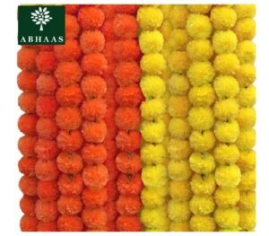 ABHAAS 10 Pcs Indian Handmade Artificial Marigold Garland Flowers for Decoration Long for Door Decoration Toran Genda Phool for Wedding/Festivals|4.5-4.9Ft| 5 Yellow + 5 Orange|10 Strings