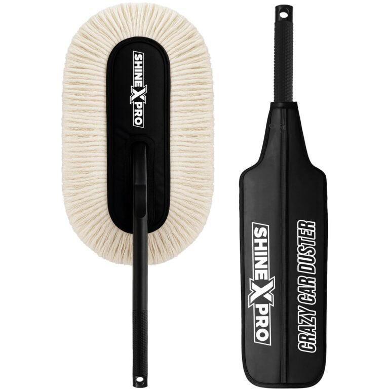 ShineXPro Car Duster – Lint-Free & Scratch-Free Car Cleaner Brush with Long Handle – Car Dust Cleaner features Paraffin Wax Coating for 2x better Cleaning Performance – Car Cleaning Brush for Exterior