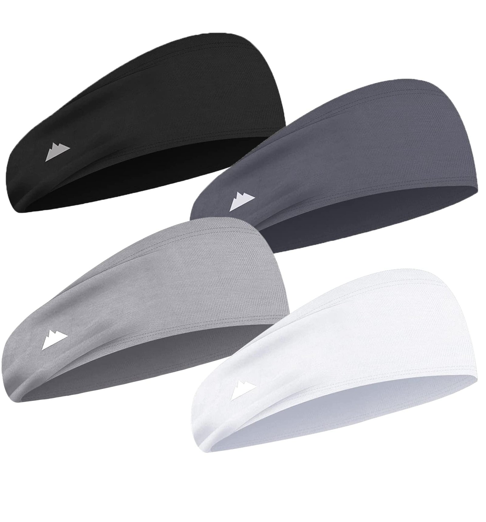 Mens Headband – Running Sweat Head Bands for Sports – Athletic Sweatbands for Workout/Exercise, Tennis & Football – Ultimate Performance Stretch & Moisture Wicking (4 Pk: Blk, Dark & Light Gry, Wht)