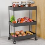 TEKCOOL Plastic Storage Rack for Bedroom/Shelf for Bedroom/Bathroom Storage Rack/Trolley for Kitchen Storage/Multipurpose Storage Rack (Black, 3 Layer)